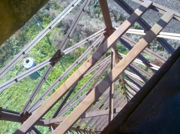View from height of a water tower. Metal designs.