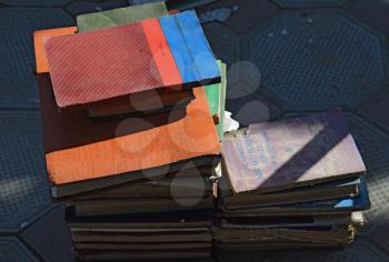 Russia, village Elitnyy - 25 March 2015: A stack of old books.