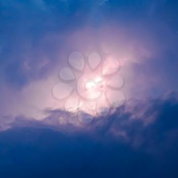 Lightnings in storm clouds. Peals of a thunder and the sparkling lightnings in clouds.