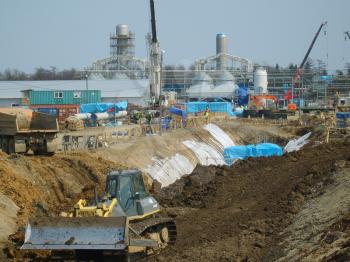 Sakhalin, Russia - 12 November 2014: Construction of the gas pipeline on the ground. Transportation of energy carriers.