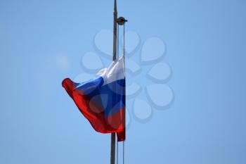 The fluttering flag of Russia. A flag on headquarters of military unit.