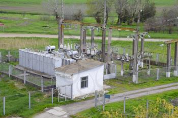 Electrical substation for power supply to an industrial facility. Equipment of a high-voltage transformer station.