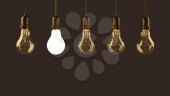 Lamp bulbs Illuminated on studio background. 3D illustration