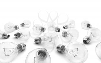 Group of lamp bulbs isolated on white background. 3D illustration