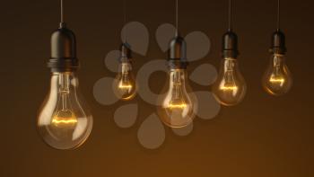 Lamp bulbs Illuminated on studio background. 3D illustration