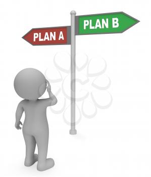 Plan A B Showing Strategic Planning 3d Rendering