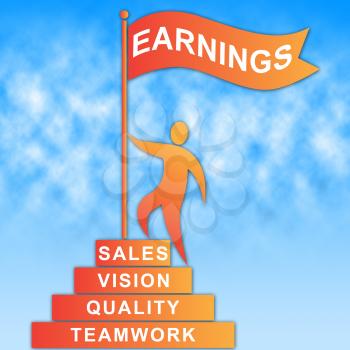 Earnings Flag Representing Earns Revenue And Profit