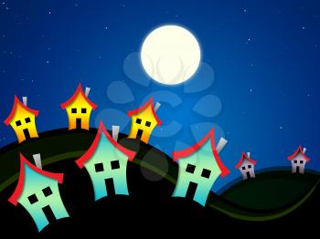 Houses At Nighttime Indicating Dark Evening Properties