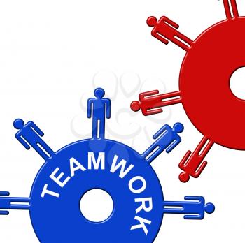 Teamwork Cogs Indicating Group Cooperation And Gears