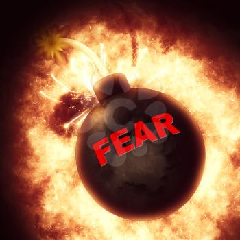 Fear Bomb Indicating Fears Terrified And Anxious