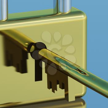 Padlock With Key Close Up Showing Security Protection And Safety