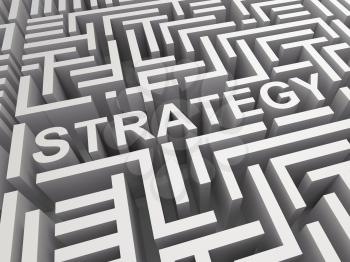 Strategy Word In Maze Shows Blueprint Or Game Plan