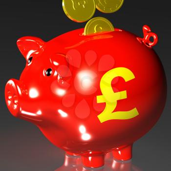 Coins Entering Piggybank Showing British Investing Or Economy
