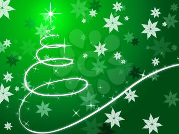 Green Christmas Tree Background Showing December And Flowers
