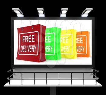 Free Delivery Shopping Sign Showing No Charge Or Gratis To Deliver