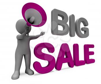 Big Sale Character Showing Promotional Savings Save Or Discounts