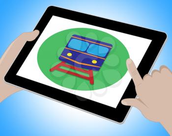Train Icon On Tablet Shows Transport Travel 3d Illustration