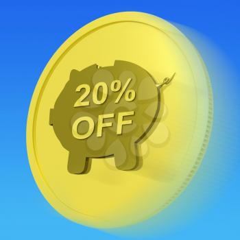 Twenty Percent Off Gold Coin Showing Price Cut 20