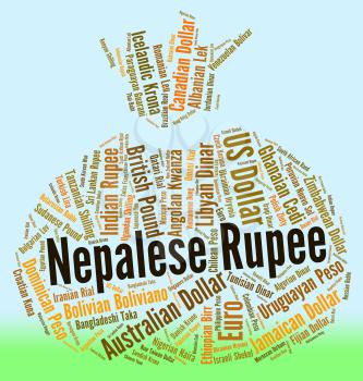 Nepalese Rupee Representing Currency Exchange And Banknote 