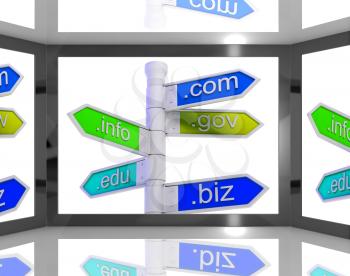Domains On Screen Showing Internet Domains And Online Information
