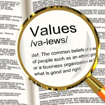 Values Definition Magnifier Shows Principles Virtue And Morality