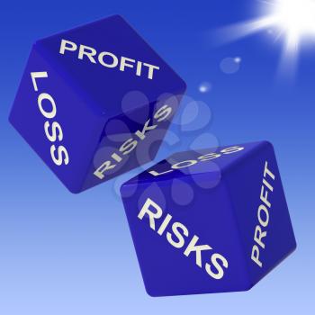 Profit, Loss, Risks Dice Showing Incomes And Debts
