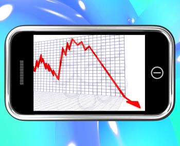 Arrow Falling On Smartphone Shows Risky Investments Or Financial Troubles