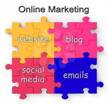 Online Marketing Puzzle Shows Websites, Blogs, Social Media And Emails