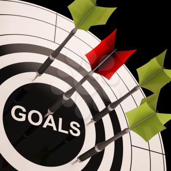 Goals On Dartboard Shows Aspired Objectives And Desired Targets