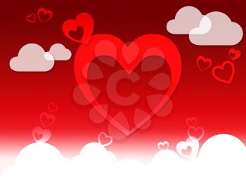 Hearts And Clouds Background Showing Love Sensation Or In Love
