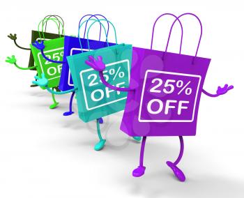 Twenty-five Percent Off On Colored Shopping Bags Showing Bargains