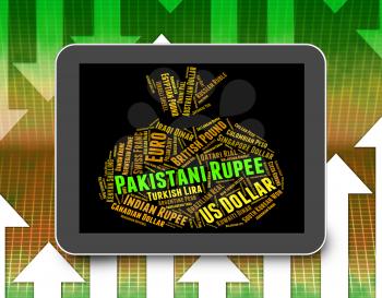 Pakistani Rupee Indicating Currency Exchange And Word