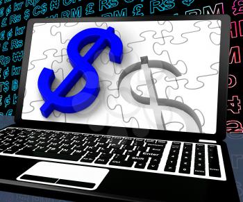 Dollar Sign On Laptop Shows American Prosperity And Investments
