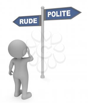 Character Checking Rude Polite Sign Indicates Bad Mannered 3d Rendering