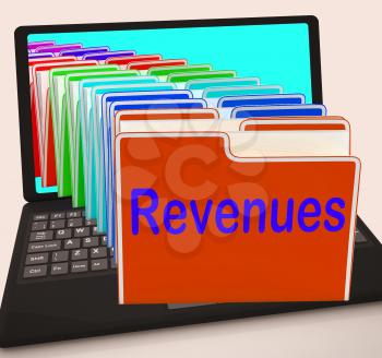 Revenues Folders Laptop Meaning Business Income And Earnings