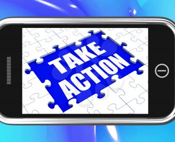 Take Action Tablet Showing Motivate To Do Something