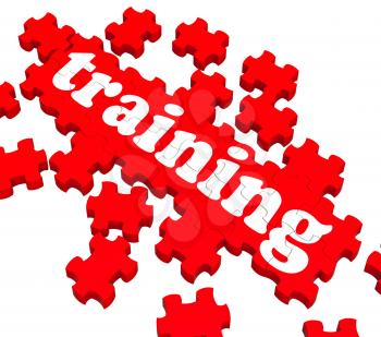 Training Puzzle Showing Business Coaching And Instructing
