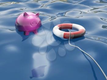 Piggy With Lifebuoy Showing Lifesaver And Investment