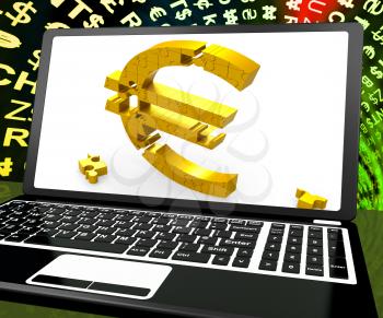 Euro Symbol On Laptop Shows Ecommerce And European Finances