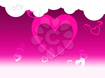 Hearts And Clouds Background Showing Peaceful Sensation Or Romanticism

