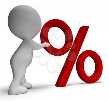 Percent Sign With 3d Man Showing Percentage Or Reductions