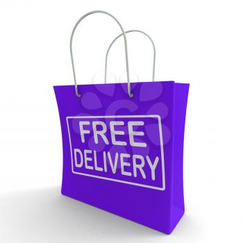 Free Delivery Shopping Bag Showing No Charge Or Gratis To Deliver