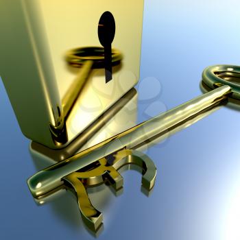 Pound Key With Gold Padlock Showing Banking Savings And Finances 