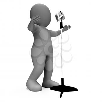 Singer Showing Music Or Karaoke Microphone Concert