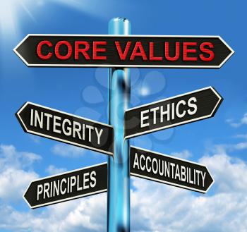 Core Values Signpost Meaning Integrity Ethics Principals And Accountability