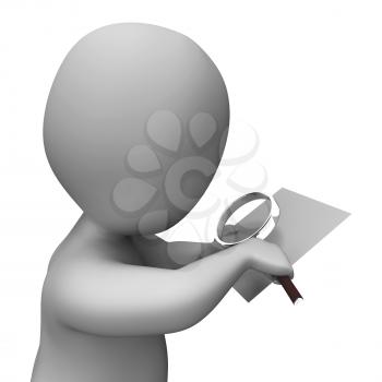 Looking Magnifier Document Character Showing Investigation Investigate And Investigating
