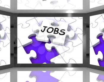 Jobs On Screen Showing Job Recruitment And Careers