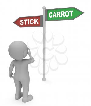 Character Looking At Stick Carrot Sign Means Coercing 3d Rendering