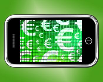Euro Symbols On A Mobile Screen Showing Money And Investment