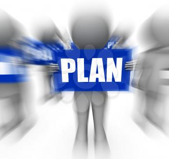 Characters Holding Plan Signs Displaying Objectives Aims And Plans